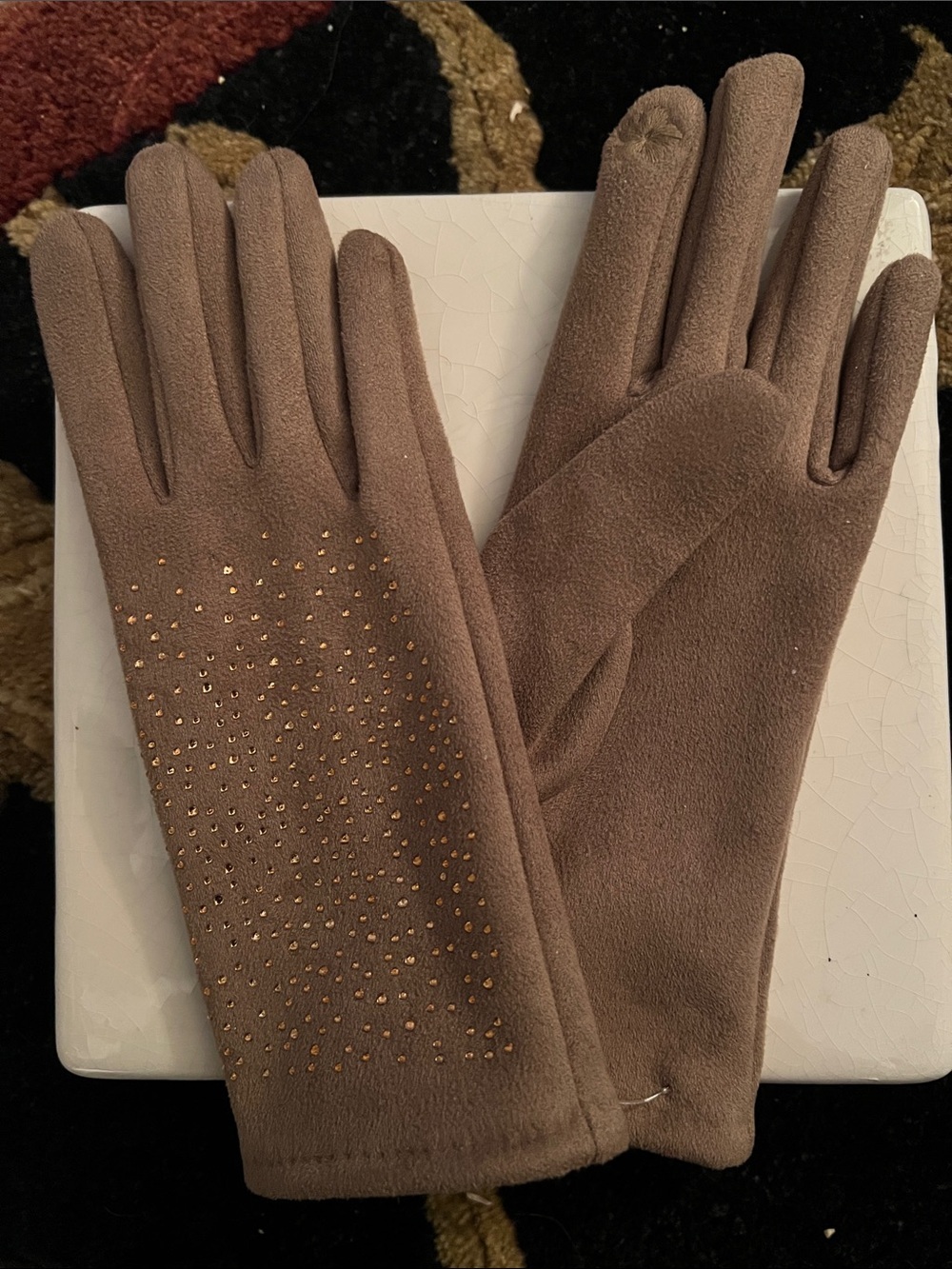 Arianna by Howard’s Brown Gloves with Copper Tone Crystal Embellishments OS